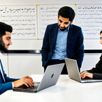 **

A vibrant, modern co-working space in Tehran. Young Iranian entrepreneurs (men and women) are collaborating on laptops, whiteboards filled with Farsi script, and engaging in lively discussions. Everyone is fully clothed in modest, contemporary professional attire appropriate for a tech startup - hijabs, tailored jackets, long-sleeved shirts, slacks, and skirts. Bright, natural lighting. Safe for work. Perfect anatomy, correct proportions, well-formed hands, natural poses. High-resolution, professional photography, 8k. Focus on the energy and innovation.

**