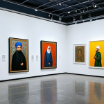 **

"A brightly lit art gallery showcasing contemporary Iranian art, featuring paintings and sculptures that reflect social themes, appropriate attire, safe for work, family-friendly, perfect anatomy, natural proportions, high-quality photography, diverse visitors admiring the artwork, modest clothing."

**