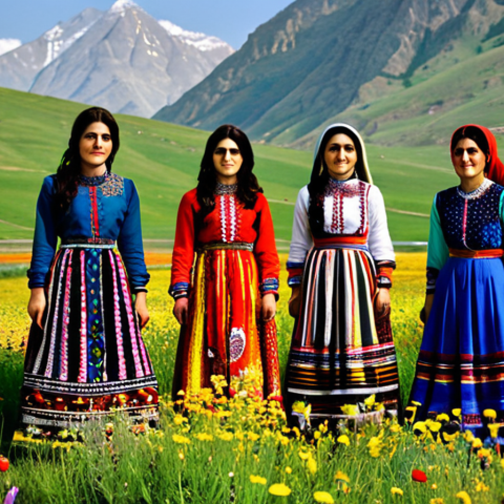 이란 쿠르드족의 전통 - **Kurdish Fashion:** A group of Kurdish women in vibrantly colored, traditional Kurdish clothing wit...