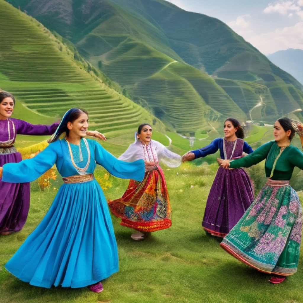 이란 전통 춤의 종류 - **Prompt 1: Joyful Kurdish Halperke Dance in the Mountains**
    "A vibrant group of Kurdish men and...