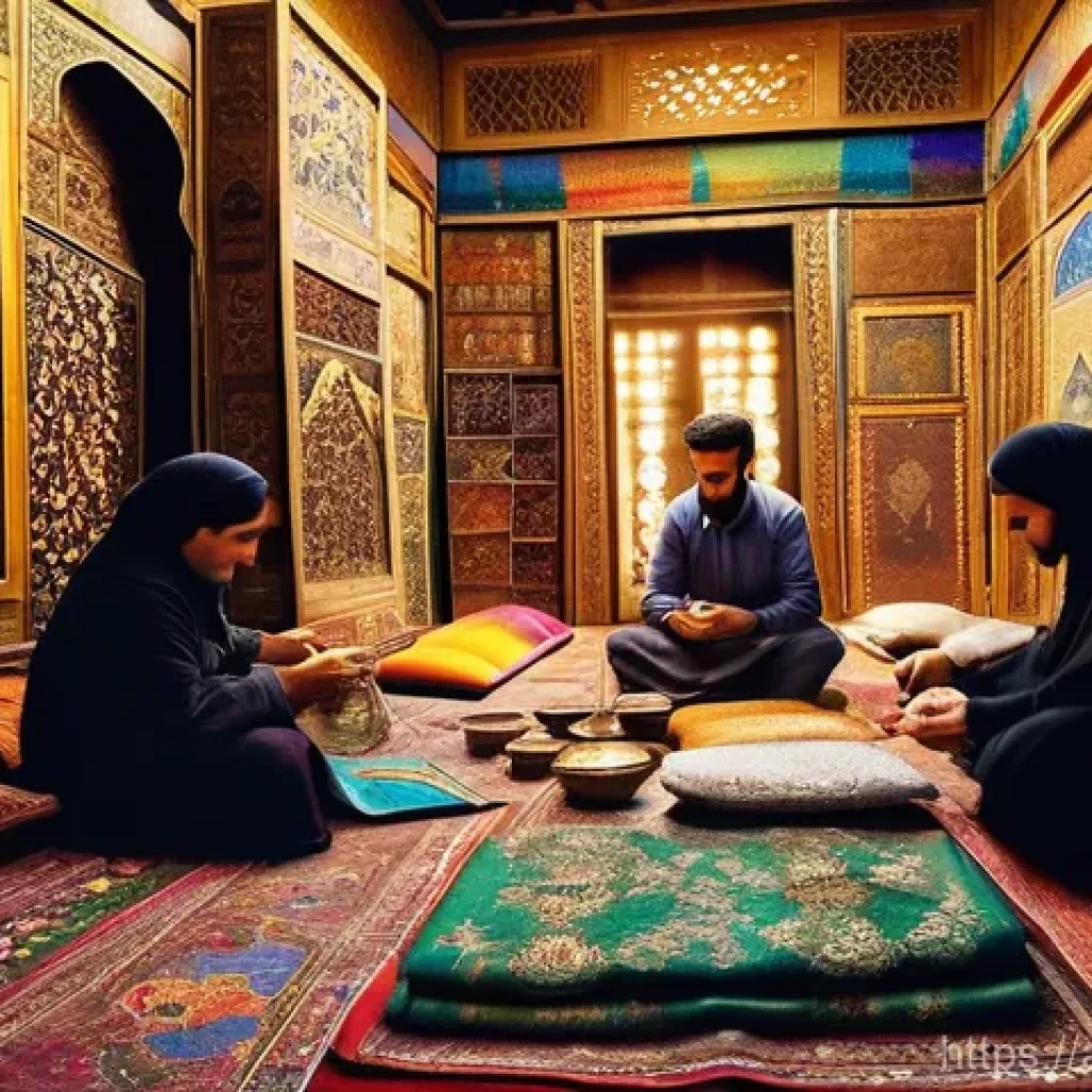 이란 여행 팁 - **A Vibrant Iranian Bazaar Scene**
    A bustling, covered traditional Iranian bazaar with high arch...