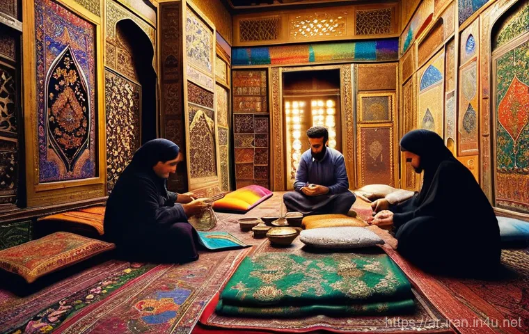 이란 여행 팁 - **A Vibrant Iranian Bazaar Scene**
    A bustling, covered traditional Iranian bazaar with high arch...