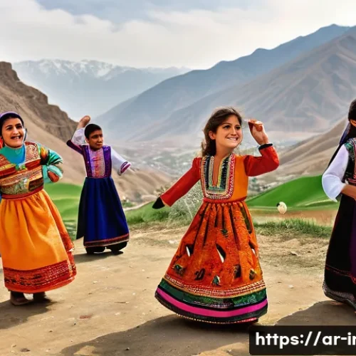 이란의 주요 민족과 문화 - **Prompt:** A vibrant scene depicting a Kurdish Nowruz celebration in the mountainous region of west...