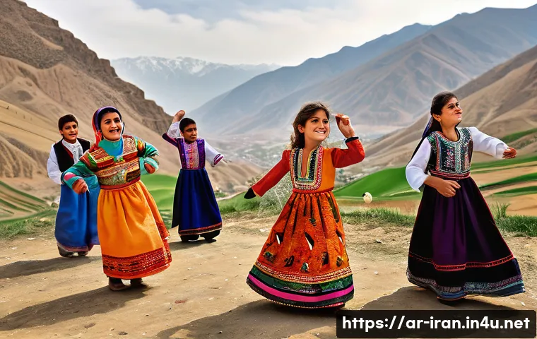 이란의 주요 민족과 문화 - **Prompt:** A vibrant scene depicting a Kurdish Nowruz celebration in the mountainous region of west...