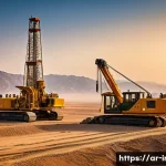 이란의 석유 산업 - A high-tech Iranian oil drilling site at sunset, showcasing advanced horizontal and directional dril...