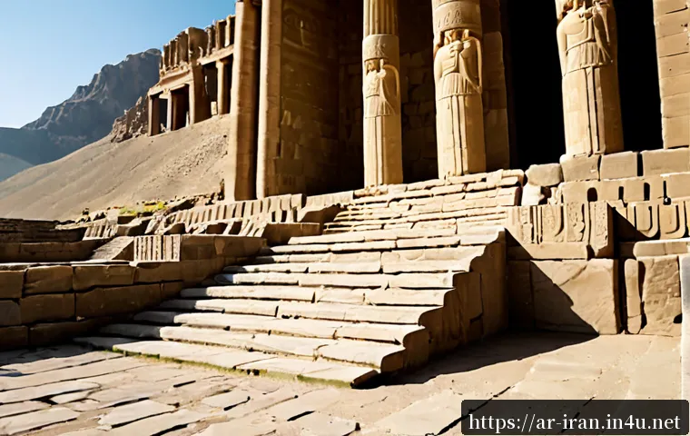 이란의 아케메네스 왕조 유적 - Photorealistic wide-angle view of the ancient Achaemenid ruins at Persepolis, Iran, monumental stone...